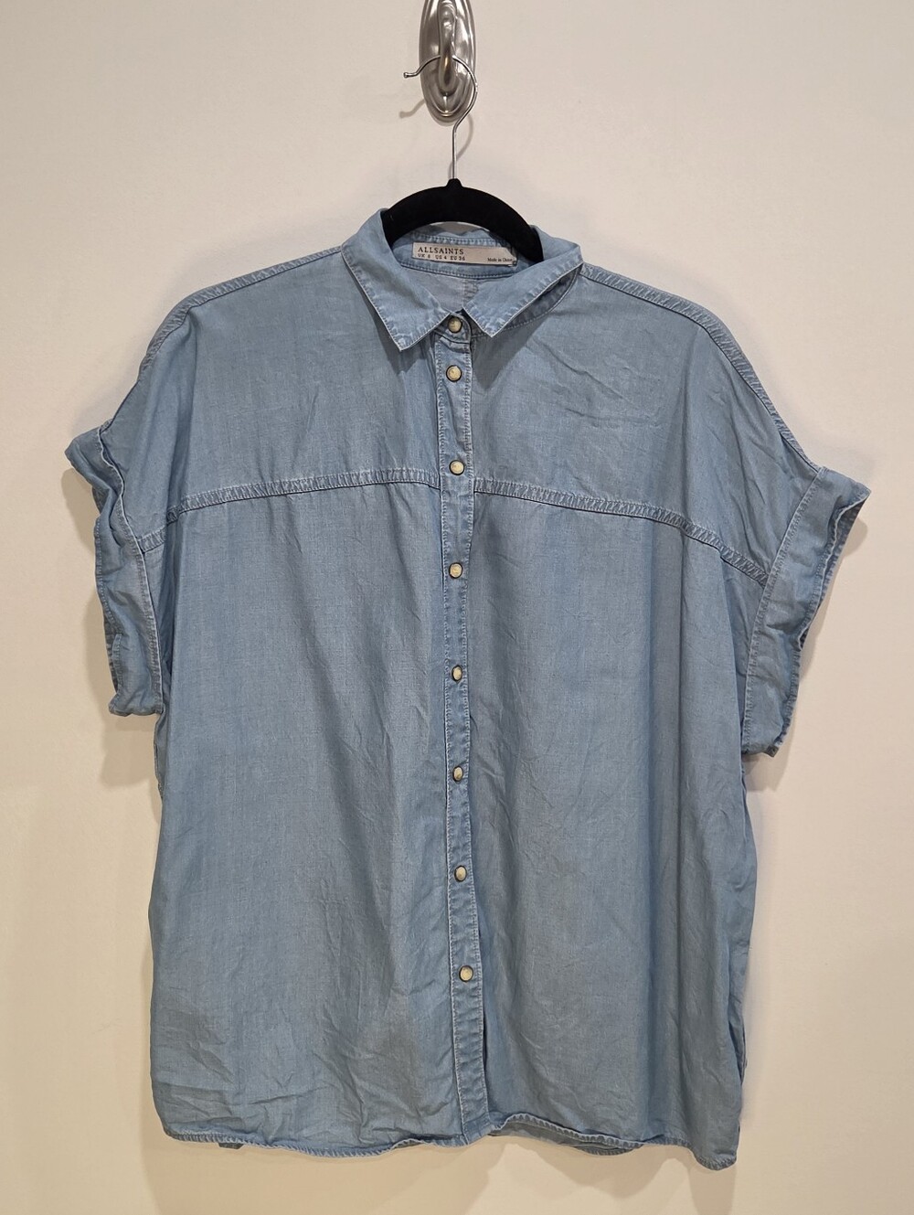 All Saints Light Blue Denim-Style Short Sleeve Shirt